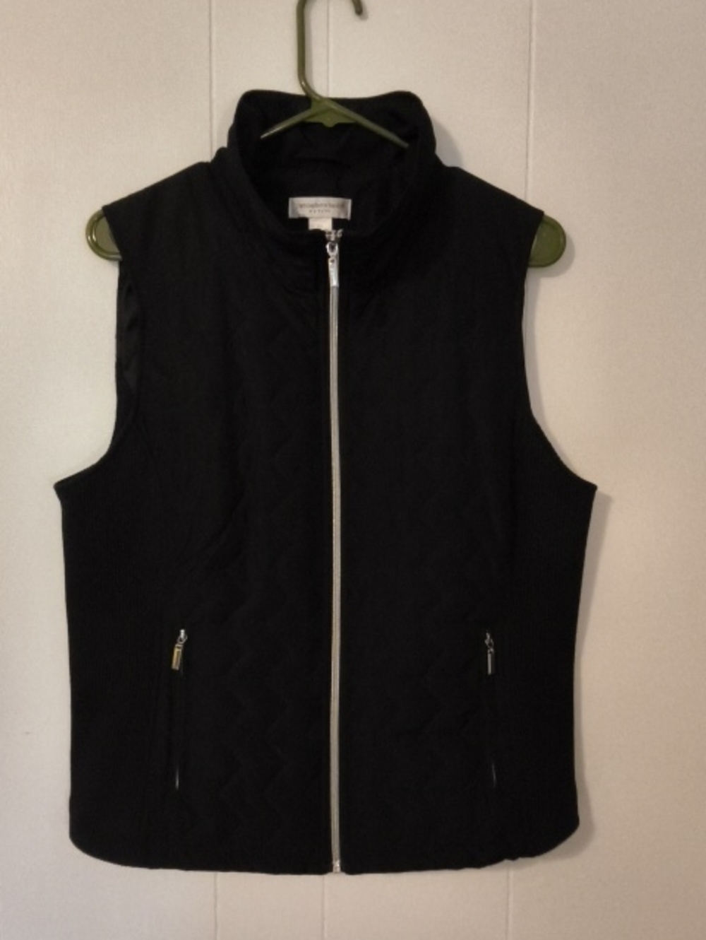 Classic Christopher & Banks Petite Black Quilted Zip-Front Vest Sz L/P